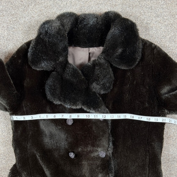 Vintage Borgana Brown Faux Fur Mid Length Double Breased Pea Coat Women’s Medium - Picture 14 of 14
